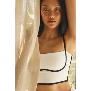 Alo Yoga Airbrush Streamlined Bra Tank Ivory/Black, Size M Current Style